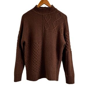 American Eagle Brown Sweater, Mock Neck Cable Knit Pullover, XS Extra Small